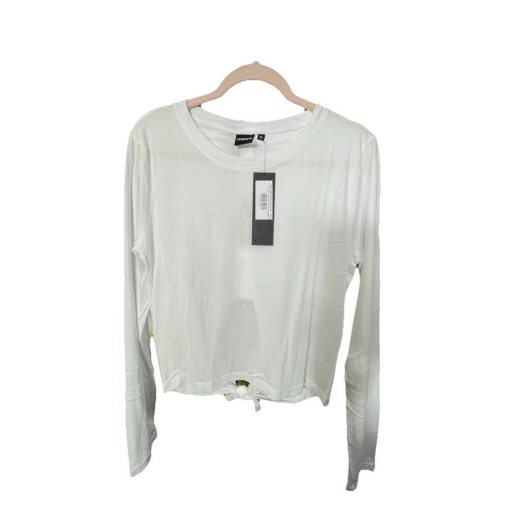 NWT Mono B Women’s White Long Sleeve Tie Back Double Cutout Top Sz M MSRP $24.99
